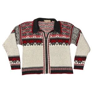 Marsh Landing Full Zip Sweate‎r Women’s Size Small Red White Cottage Core